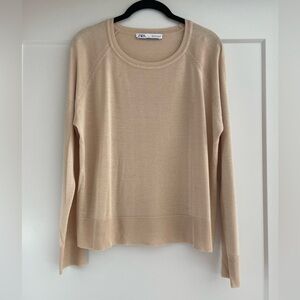 NWOT Zara Beige Crew Neck Sweater - S